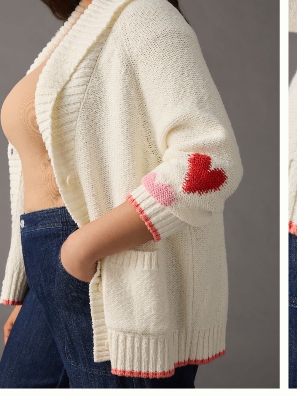 Maeve Heart Cardigan Sweater 3X Anthropologie Cream with hearts - Picture 2 of 13